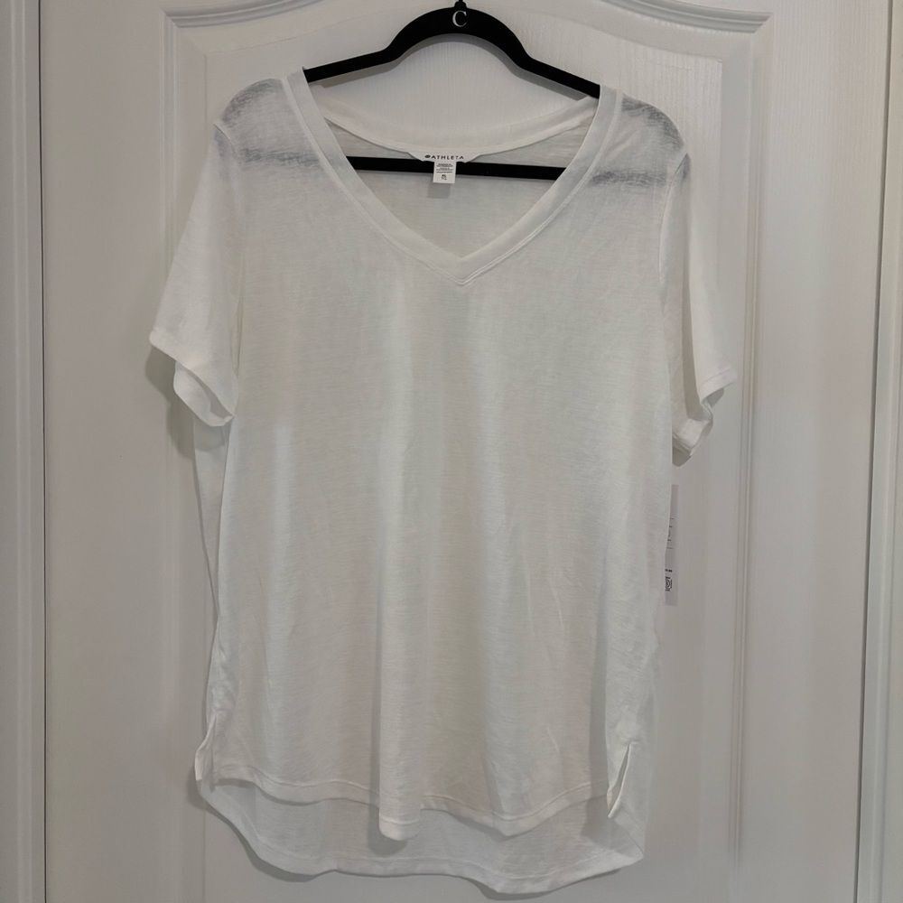 Athleta White Breezy Scoop V-Neck Tee Sz XL NWT